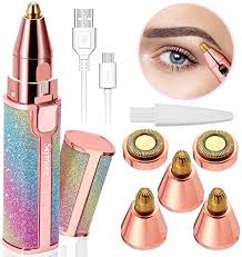 2-in-1 Electric Eyebrow Trimmer & Facial Hair Remover – USB Rechargeable with 4 Attachments